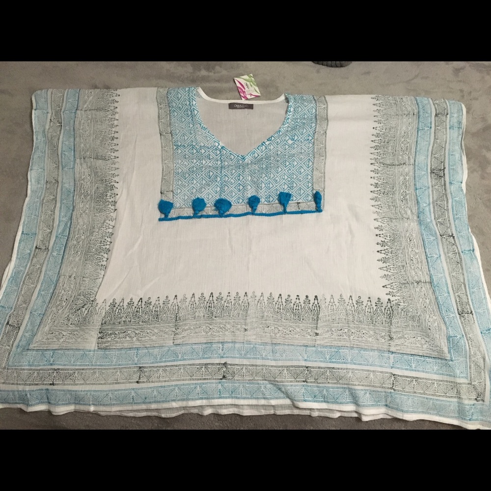 NWT Caftan cover up- white and blue